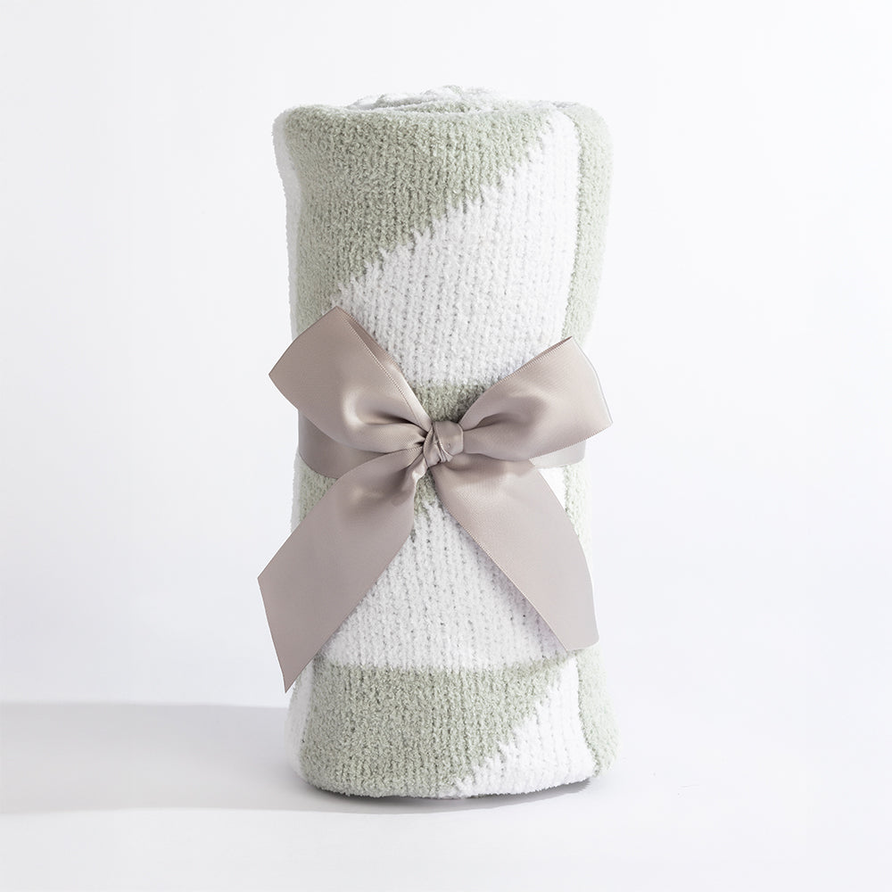 Chenille Blanket - Sage Triangles